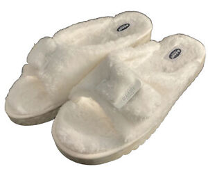 Dr Scholls Womens 9M Staycay Slipper White Faux Fur Flat Open Toe Slide Shoes