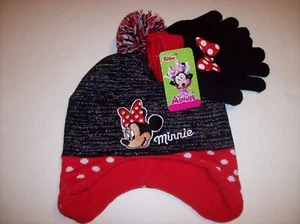 Disney Minnie Mouse Hat Mitten Set Girls Cold Weather Bow OSFM New - Picture 1 of 3