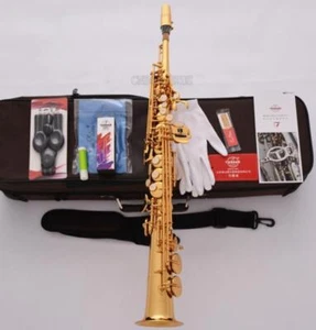 Professioanl TaiShan Built-in Neck Soprano Saxophone Gold Straight Sax High F# - Picture 1 of 6