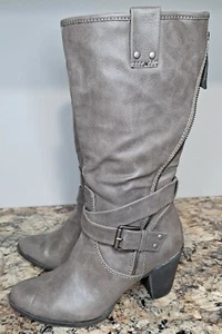WORTHINGTON Women's Boots Gray Side Zip Heeled Mid Calf Faux Leather Size 7m - Picture 1 of 8