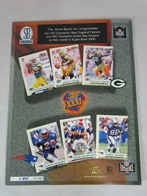 Score Board Edición Limitada Super Bowl XXXI Hoja 1997 8.5" x 11" Favre Bledsoe Foto 1 de 4