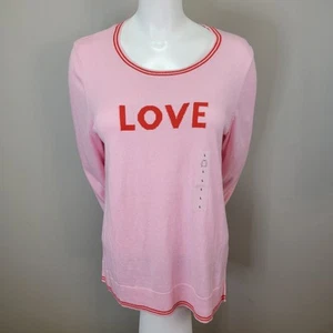 Old Navy Crew Neck Side Slit Pink Love Long Sleeve Sweater Womens Size L - Picture 1 of 8