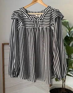 Women's SAVANNA JANE Black & White Striped Blouse Peasant Top Shirt Size 2X - Picture 1 of 4