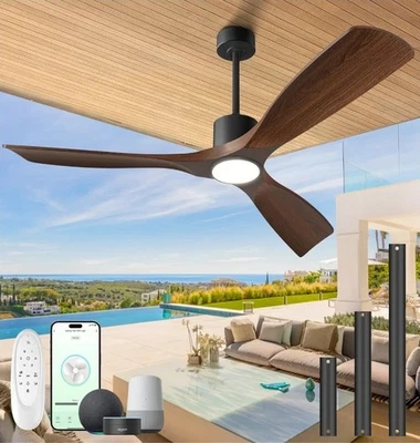 Ceiling Fan with Light, Reversible Wooden Blades 52" Alexa/Voice Controlled - Image 1 of 4