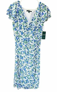 Neu mit Etikett Lauren Ralph Lauren Kleid Flatterärmel weiß creme blau Blumen grün Gr. 8 - Bild 1 von 4