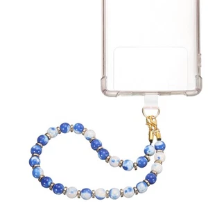 Marble Beaded Phone Wrist Strap, Cellphone Lanyard with Tether Tab, Blue/White - Zdjęcie 1 z 6
