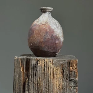 Vintage japanische minimalistische Holz gebrannte Ton Knospen Vase/Glas - Bild 1 von 8
