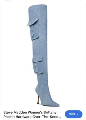 Steve Madden Women's Size 6.5 M Blue Denim Brittany Thigh High Heeled Boots - Image 1 of 3