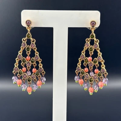 Pendientes perforados firmados Graziano tono dorado pastel estrás 2,25" Foto 1 de 3