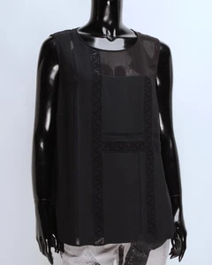 Womens AKRIS Punto Black Mesh Lace York Zip Back Sleeveless Blouse Tank Top 12 M - Picture 1 of 20