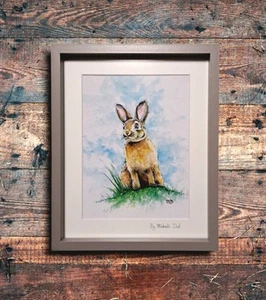 Original Hand Painted Watercolour Print of a sussex south downs Rabbit - Picture 1 of 6