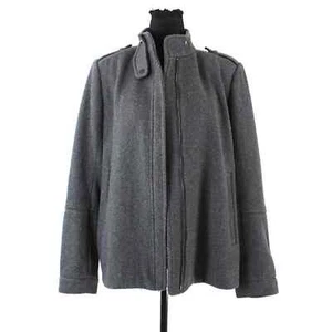 VINCE. Grey Wool Twill Pleated Back Zip-Up A-Line Coat Jacket 8 High Neck Snap - Picture 1 of 7