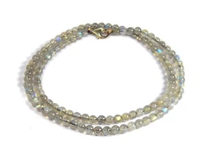 Chain from The Gemstone Labradorite IN Ball Shape Ø-0 1/4in 925 Silver Clasp - Picture 1 of 4