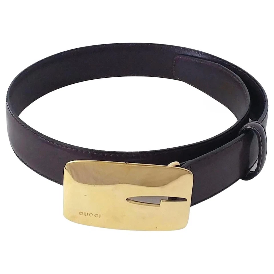 GUCCI TOM FORD 1996 ICONIC GOLD LOGO BROWN LEATHER BELT (75/30) - Image 1 of 4