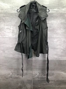 All Saints Manu Crushed Draped Soft Leather Belted Vest Gilet Black Size UK 10 - Picture 1 of 18