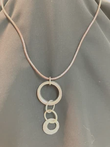 Necklace, Silpada, Brown Leather with Pendant of  3 Textured S/S Links (N1821) - Picture 1 of 4