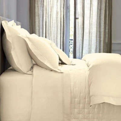 $695 YVES DELORME TRIOMPHE COTTON QUEEN QUILT BEDSPREAD BLANKET NACRE IVORY NEW - Image 1 of 3