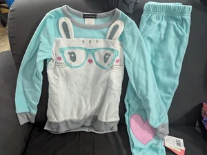 Matching pajama set for girl (6/6x) and 18" doll by Cuddl Duds, bunny w/ glasses - Picture 1 of 3