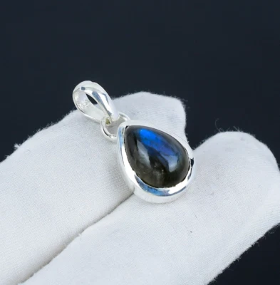 Naturale Pietra Labradorite Semplice 925 Pendente Argento Sterling Per Amore - Immagine 1 di 4
