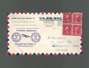 US First Flight Cover Plainfield New Jersey to Kitchener Canada 1932