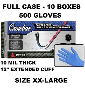 500 Nitrile Exam Glove High Risk Heavy Duty 10MIL Blue 12" Extended Cuff, XXL - Picture 1 of 3