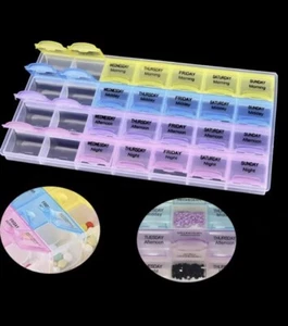Pill Box 28 Slot 7 Days Weekly Tablet Pill Medicine Box Holder Storage Organizer - Picture 1 of 4