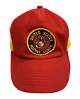 USMC Snapback Trucker Hat USA US Marines Corps Yellow Red Mesh Patch Vintage