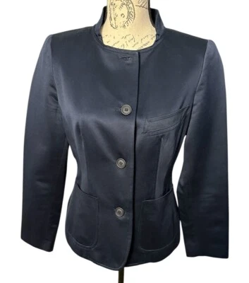 Jaqueta Blazer Ileana Zara Linda Azul Marinho Algodão Linho Feita Na Itália Tamanho 42 6 - Imagem 1 de 4