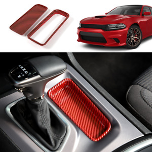 Red Carbon Fiber Center Gear Shift  StorageBox Trim Panel for Dodge Charger 2015