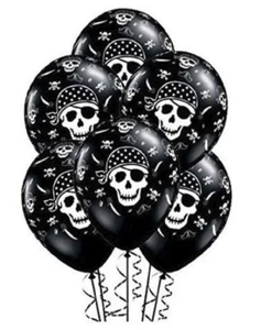 10 pc - 11" Pirate Skull & Cross Bones Print Latex Balloons Black Birthday Party - Picture 1 of 1