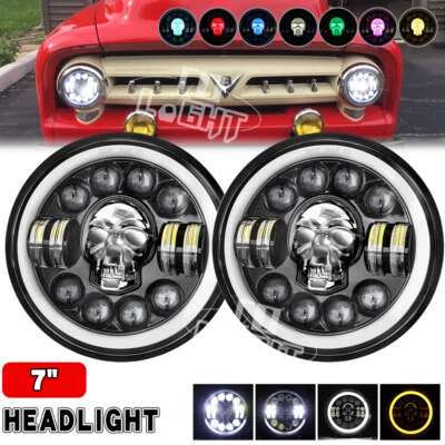 Par de faros LED calavera RGB redondos de 7 pulgadas Halo DRL para Ford Modelo A 1930 1931 Foto 1 de 4