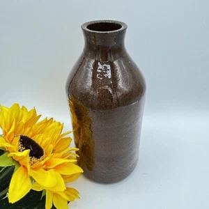 Vintage Redware Handmade Stoneware Ink Boot Blackening Bottle Dark Brown Vase - Picture 1 of 10