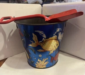 VINTAGE J CHEIN TIN Metallic LITHO SAND PAIL With Fish Under Sea & Shovel, Rare - Picture 1 of 13