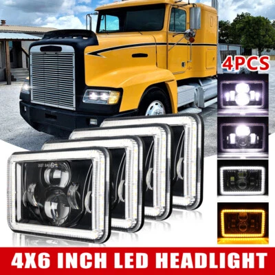 4x6'' LED Headlights Hi/Lo Amber/w DRL For Peterbilt 379 378 Freightliner FLD120 - Image 1 of 4