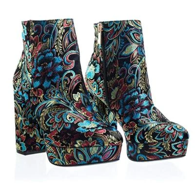 Botas de bambú para mujer con cierre de gancho y bucle Connectio02 bordadas negras Foto 1 de 2