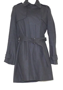Comptoir des Cotonniers Gray green Wool Leather Trim Belted Women's Coat Sz.:42 - Picture 1 of 7