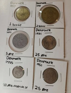 WORLD COIN COLLECTION LOT OF (6) DENMARK 1941-1961 VARIETY KRONER & ORE - Picture 1 of 12