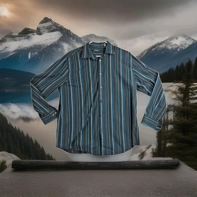 Camisa Alfani negra a rayas manga larga con botones para hombre grande Foto 1 de 4