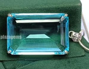 225 Ct Natural Blue Aquamarine Pendant Emerald Cut EGL Certified 925 Silver 5ASM - Picture 1 of 8