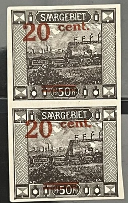 GERMANY - SAAR - Scarce Imperf #89 Pair Mint Never Hinged - Image 1 of 2