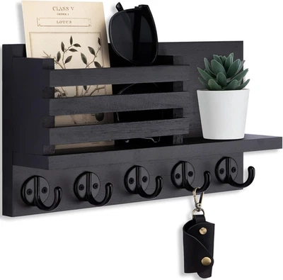 Key Holder for Wall – Decorative Wooden Mail Holder and Key Shelf with Mounting - Image 1 of 4