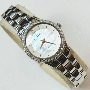 Skagen Mother Of Pearl Women's Crystals 6.5" MAX Watch Silver Stainless 347XSXSS - Picture 1 of 12