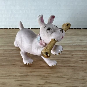 Lauflernwagen Hagen Renaker Roségold Biskuit Hund mit Goldknochen Keramik Vintage - Bild 1 von 6