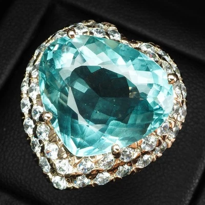 Anelli glamour in argento sterling 925 con cuore acquamarina blu mare 17,80... - Immagine 1 di 4