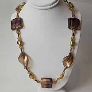 Handgefertigte 28" Murano Stil Glasperlen Halskette - Bernstein, Bronze, Goldfolie Perlen - Bild 1 von 22