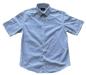 Blue Island Mens Short Sleeve Dress Button Down Striped White Shirt  Size M