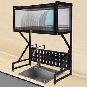 Over the Sink Dish Drying Rack Kitchen Storage Shelf with Cutlery Holder Basket - Picture 1 of 12