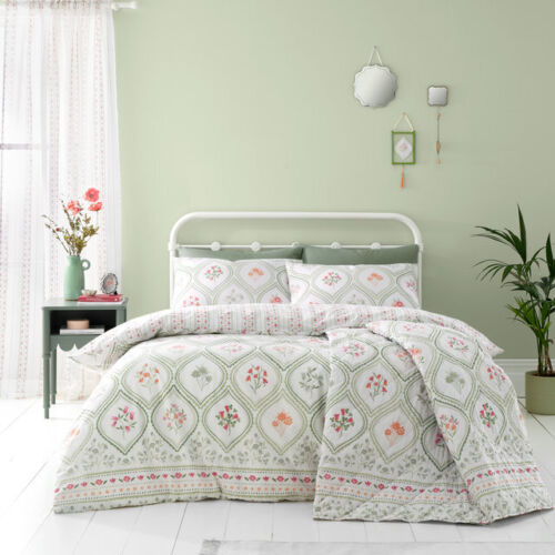 Green Sage Catherine Lansfield Cameo Floral Cottage Charm Duvet Quilt Cover Set