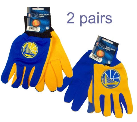 2 PAIRS GOLDEN STATE WARRIORS SPORTS UTILITY GLOVES NBA LICENSED YELLOW BLUE Cover