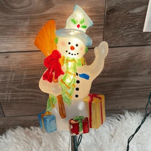 Vintage Holiday Snowman Blow Mold Light Up Christmas Tree Topper 13” Tested RARE - Picture 1 of 6